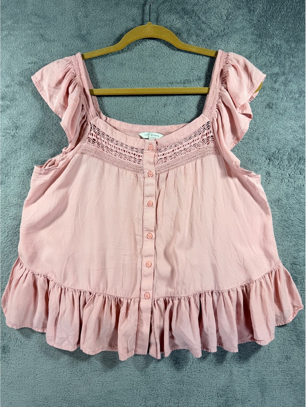 Lucky Brand Pink Ruffled Button-Up Blouse, Medium